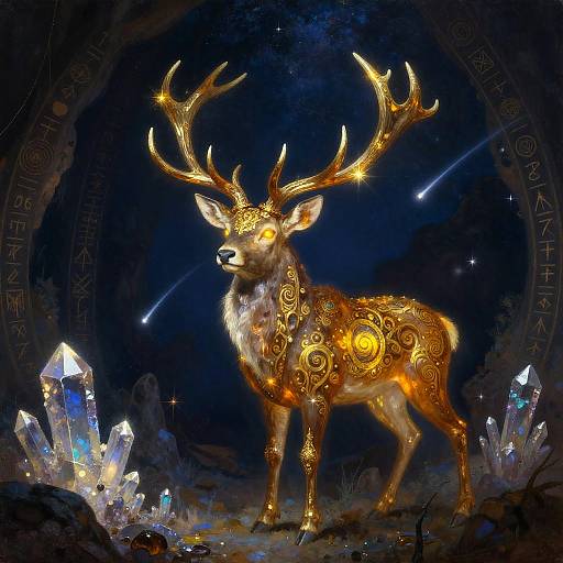 Mystic Amber Stag in Glowing Cavern