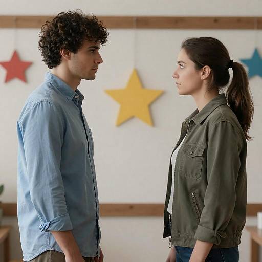 Serious Young Couple Facing Each Other Indoors