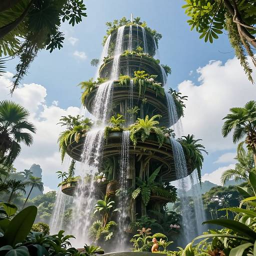 Ethereal Spiral Tower with Floating Gardens