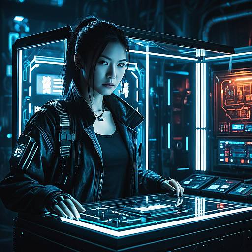 Cyberpunk Woman with Futuristic Tech Display