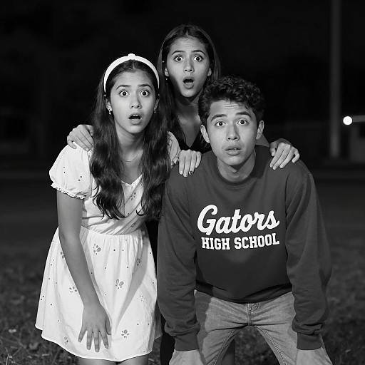 Surprised Trio in a Dark Setting