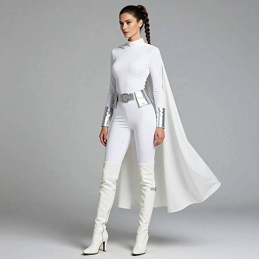 Elegant Woman in White Sci-Fi Outfit
