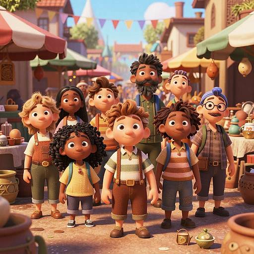 Pixar-Style Bustling Marketplace Scene