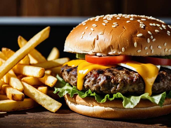 Vibrant Burger and Fries Close-Up