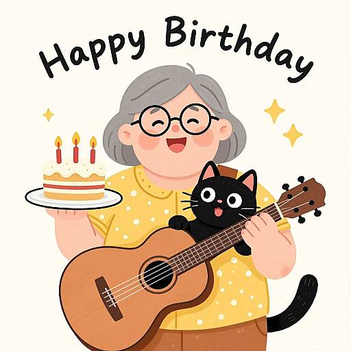 Happy Birthday Celebration with Woman and Cat
