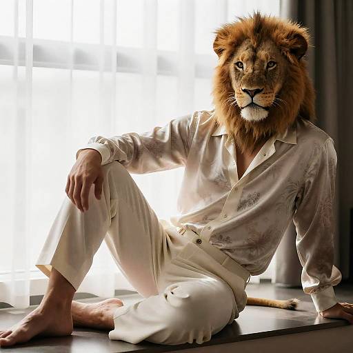 Lion Furry Reclining in Silk Shirt