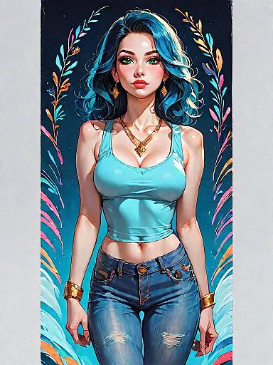 Stylish Woman with Blue Hair in Casual Outfit