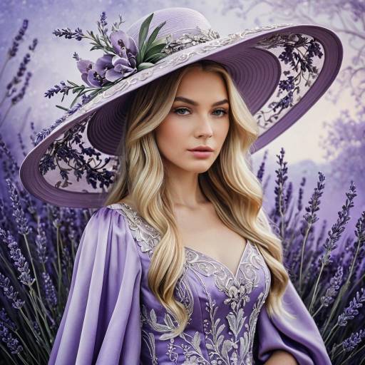 Elegant Woman in Lavender Hat and Gown