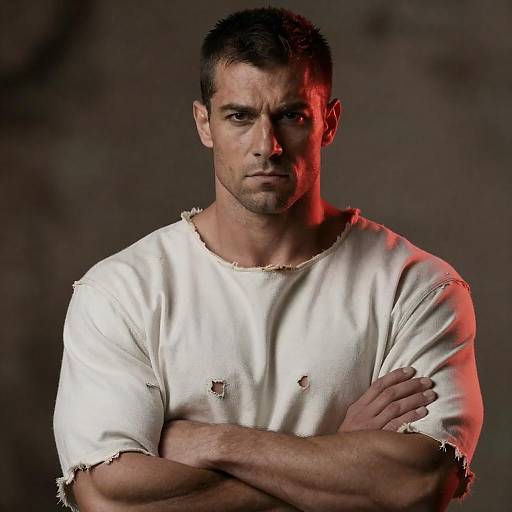 Intense Medieval Man in Tattered Shirt