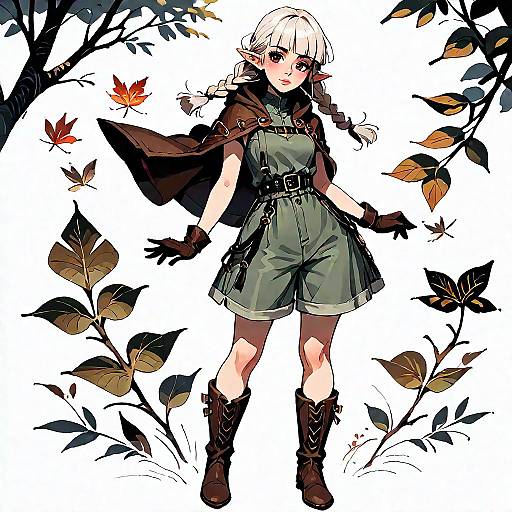 Anime Girl in Brown and Green Outfit