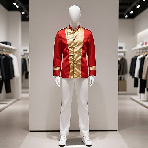 Elegant Mannequin in Red Gold Uniform