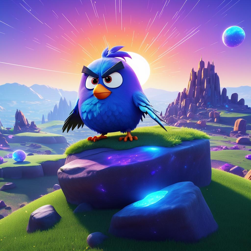 Surreal Angry Bird on a Colorful Hill