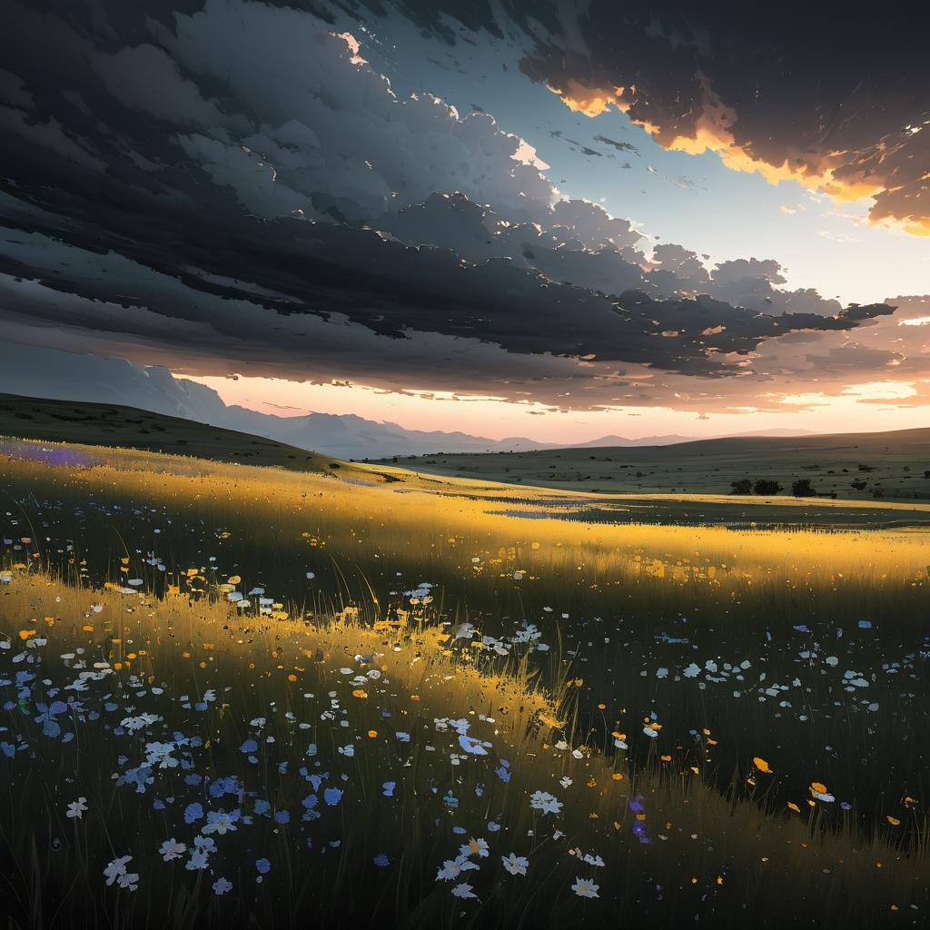 Tranquil Wildflower Valley at Dusk