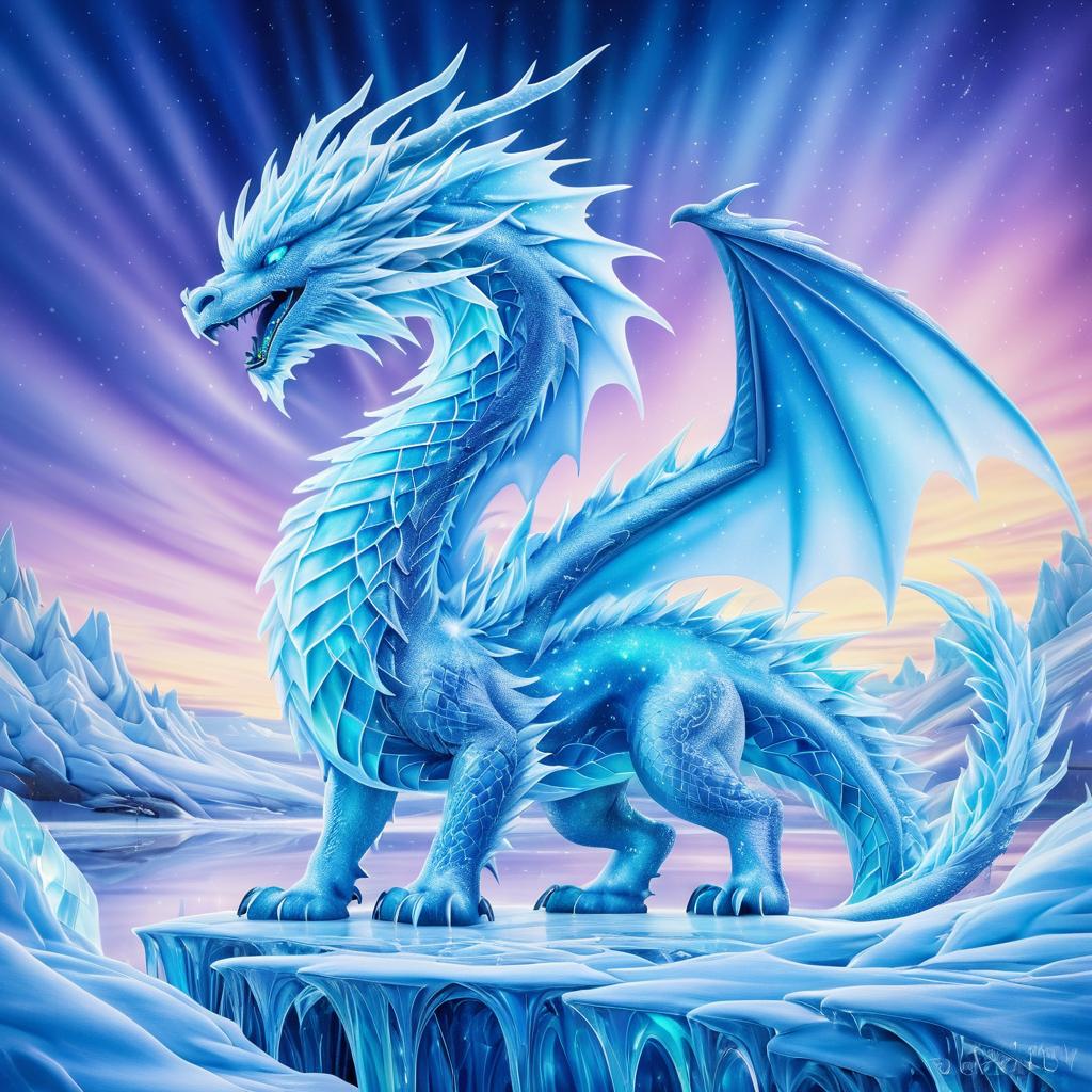 Ice Dragon Under Aurora Sky Art