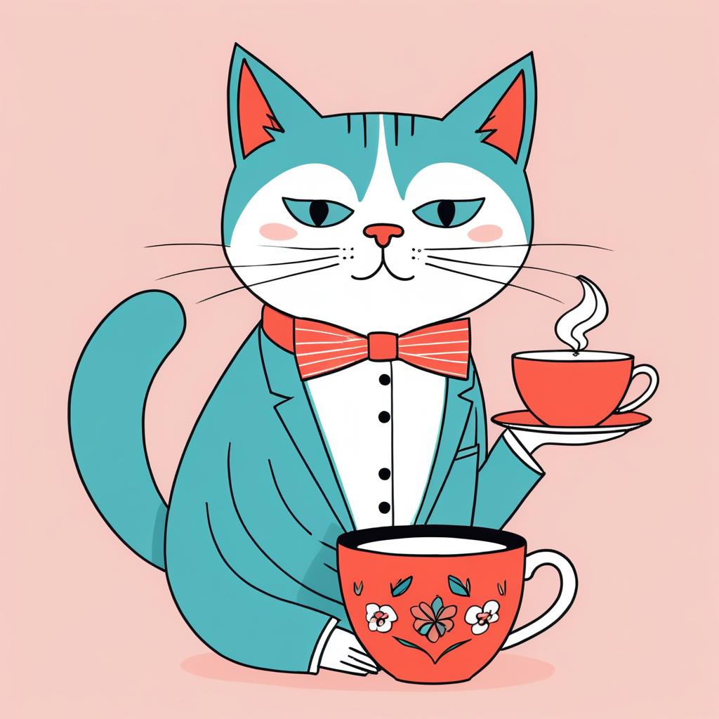 Whimsical Cat Artwork with Bold Colors