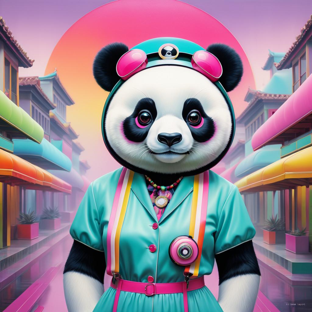 Retro Panda Art in Hyper-Realism