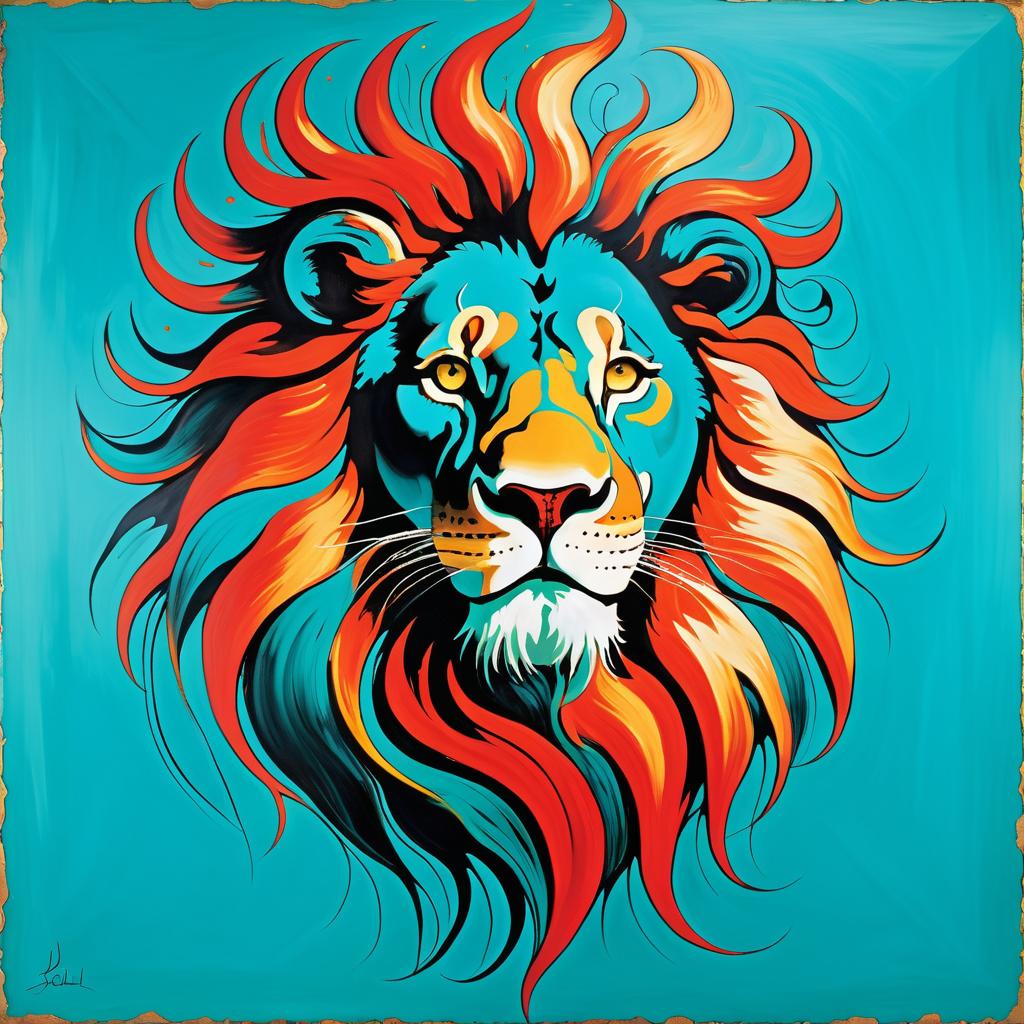 Fiery Lion Portrait in Abstract Style