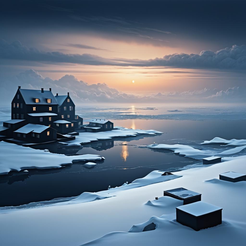 Surreal Evening: Snowy Ocean Landscapes