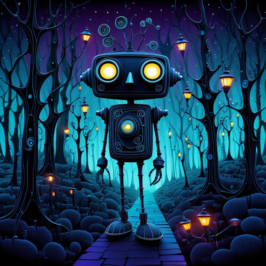 Whimsical Robot Adventure in Twisted Forest