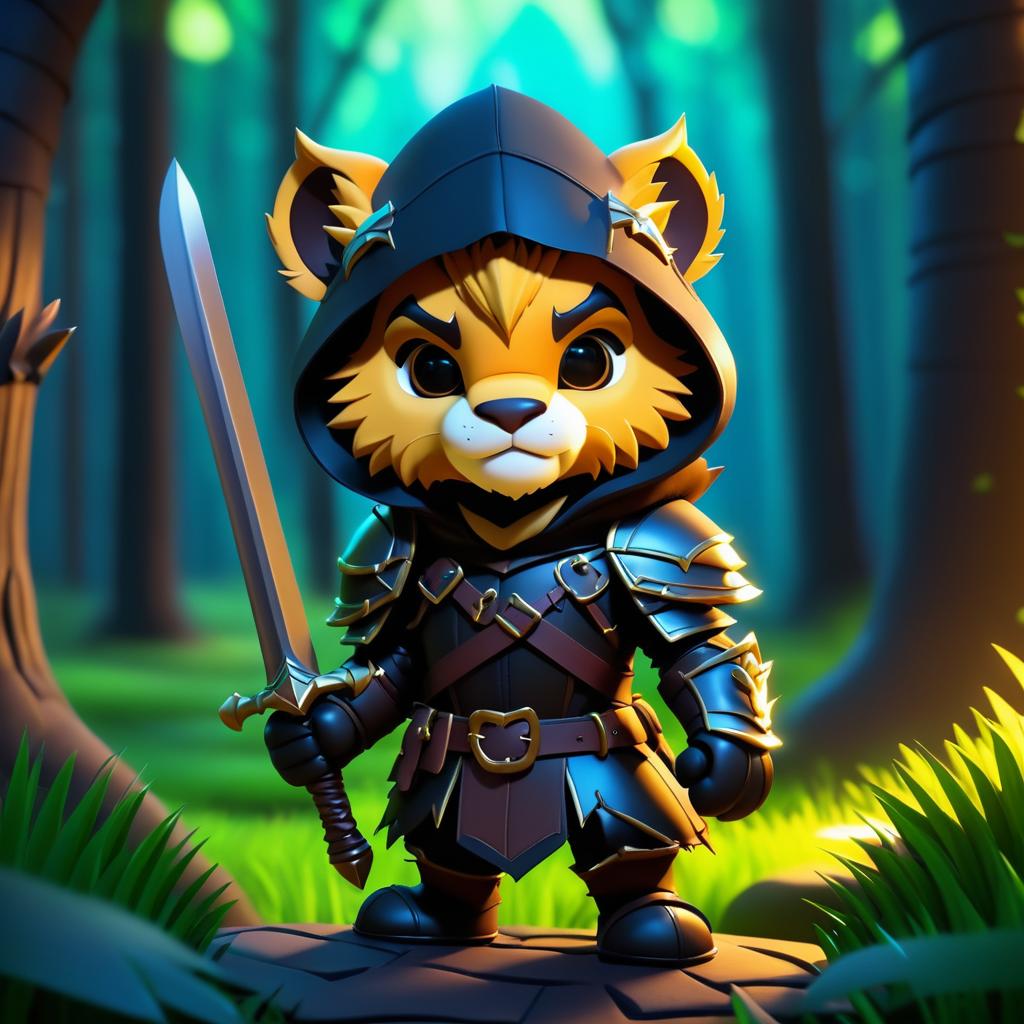 Cute Fantasy Lion Rogue in Dark Armor