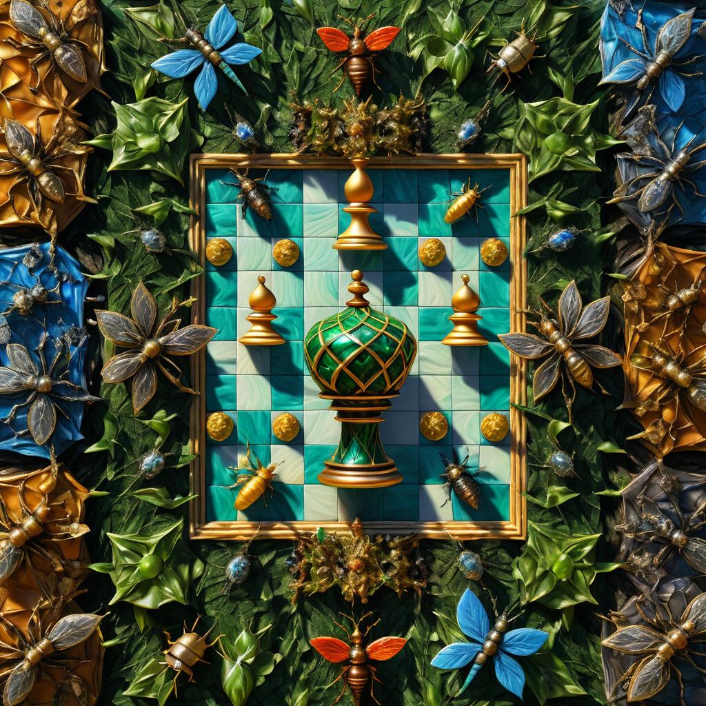 Intricate Insect Chess Game in Impasto Style