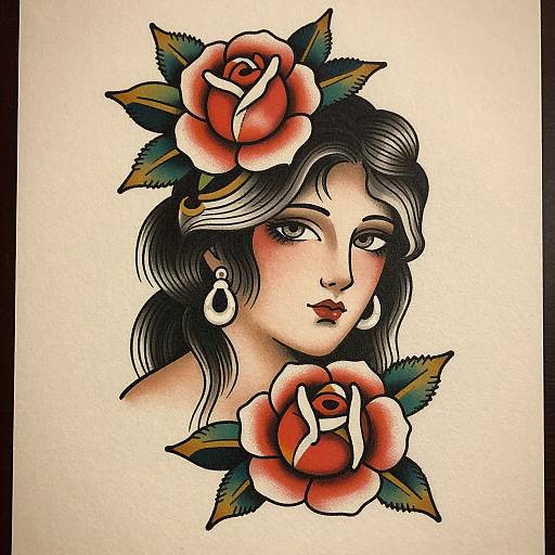 Traditional Tattoo Flash Woman's Face