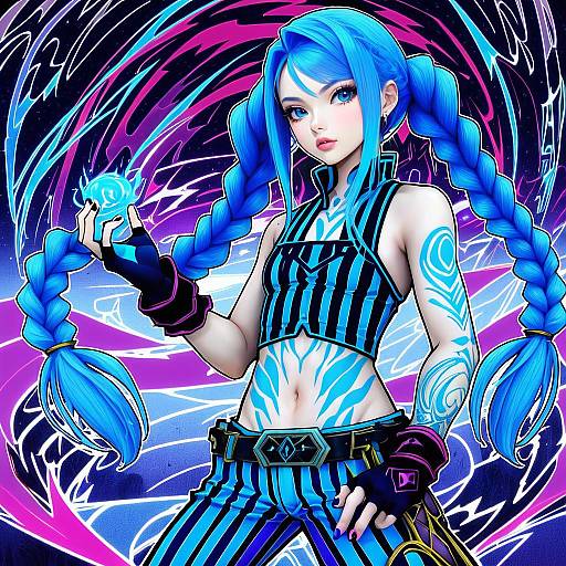 Illustration of Arcane jinx, league of legends in the style of Taishi (picchiridou)