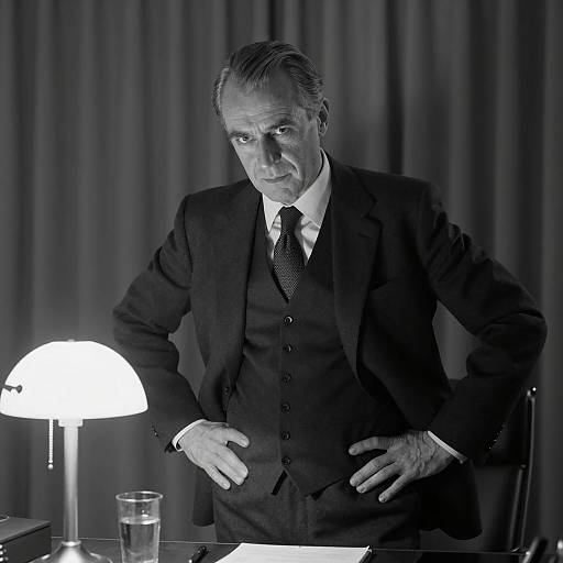 Intense Man in Suit at Desk