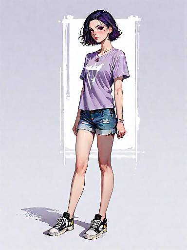 Realistic Full-Body Woman in Deep Purple