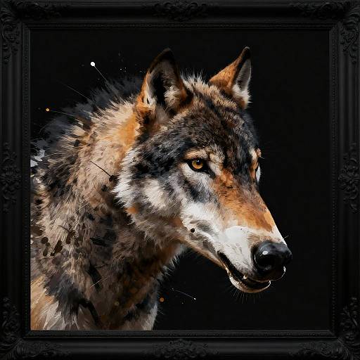 Bold Wolf Portrait with Paint Splatters