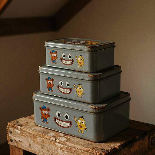 Vintage Tin Lunchboxes in Cozy Attic