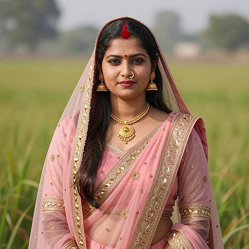 Indian Woman in Traditional Pink Saree