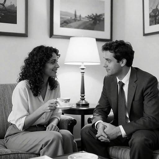 Intimate Black and White Couch Scene