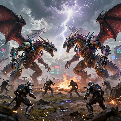 Epic Battle: Dragons vs Mech Warriors