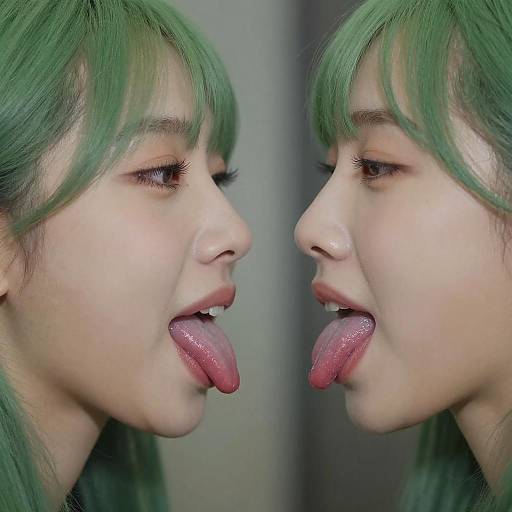 Green-Haired Women Tongue Interaction