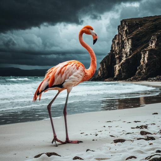 Steampunk Flamingo on a Stormy Beach