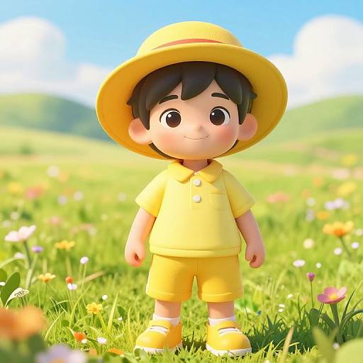 Joyful Asian Boy in Sunny Meadow