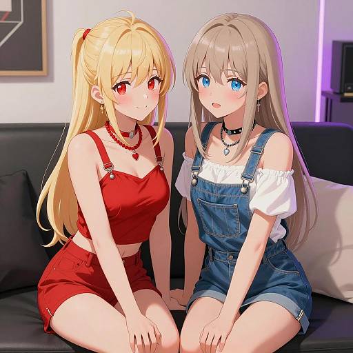 Anime Girls on Couch in Modern Studio