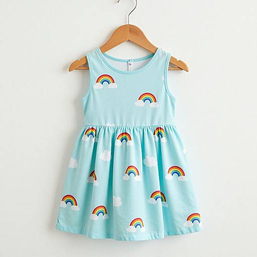 Light Blue Rainbow Print Sleeveless Kid's Dress
