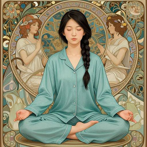 Elegant Asian Girl Meditating Illustration