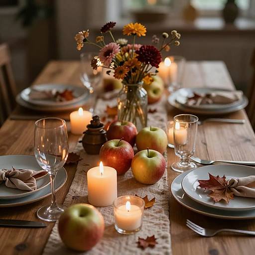 Cozy Autumn Bohemian Tablescape with Candles and Apples