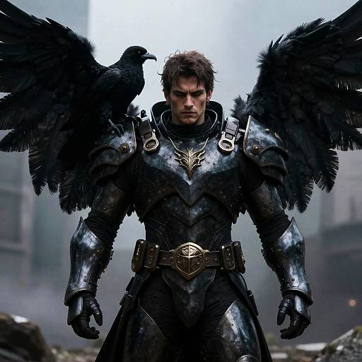 Dark Angel Warrior with Black Bird