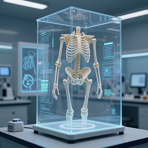 Holographic Human Skeleton Model in Futuristic Lab