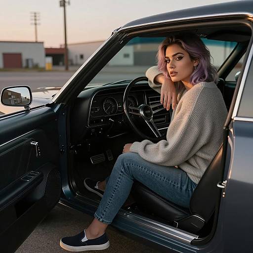 Sensual Woman in Classic Muscle Car