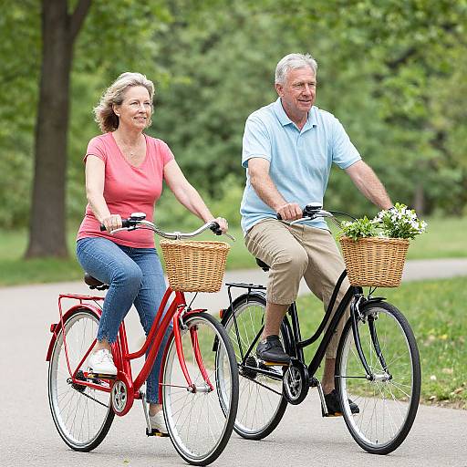Mature Couple Biking in Vibrant Park