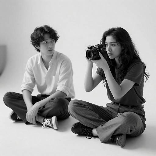 Minimalist Black-and-White Floor Portrait Duo