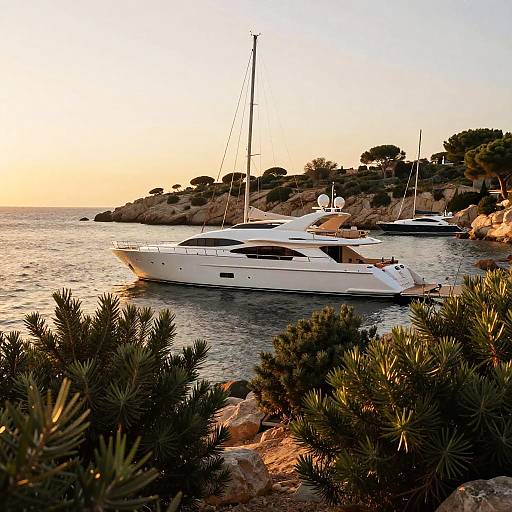 Luxury Yachts at Corsican Wild Cove at Sunset