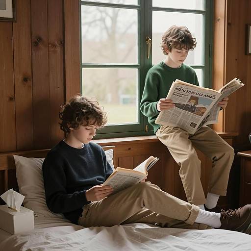 Boys Reading in a Cozy Room