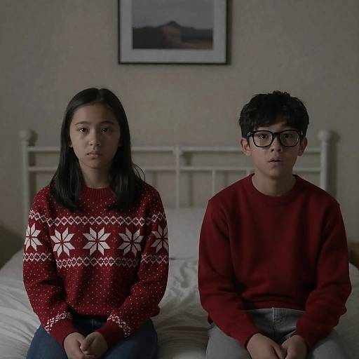 Children on Bed at Night Scene