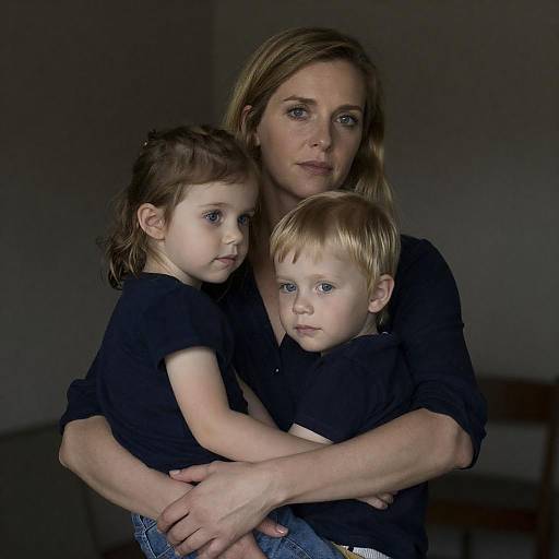 Mother Embracing Her Two Children